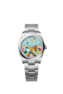 Rolex Oyster Perpetual 36, Oystersteel, 36mm, Turquoise Celebration Motif Dial, Ref# 126000-0009